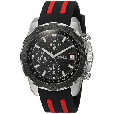 Guess Octane Chronograph Black Dial Two Tone Silicone Strap Watch 